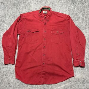 VTG 90s Lucchese 1883 Original Mens M Western Shirt Rust Red Cotton Flap Pocket